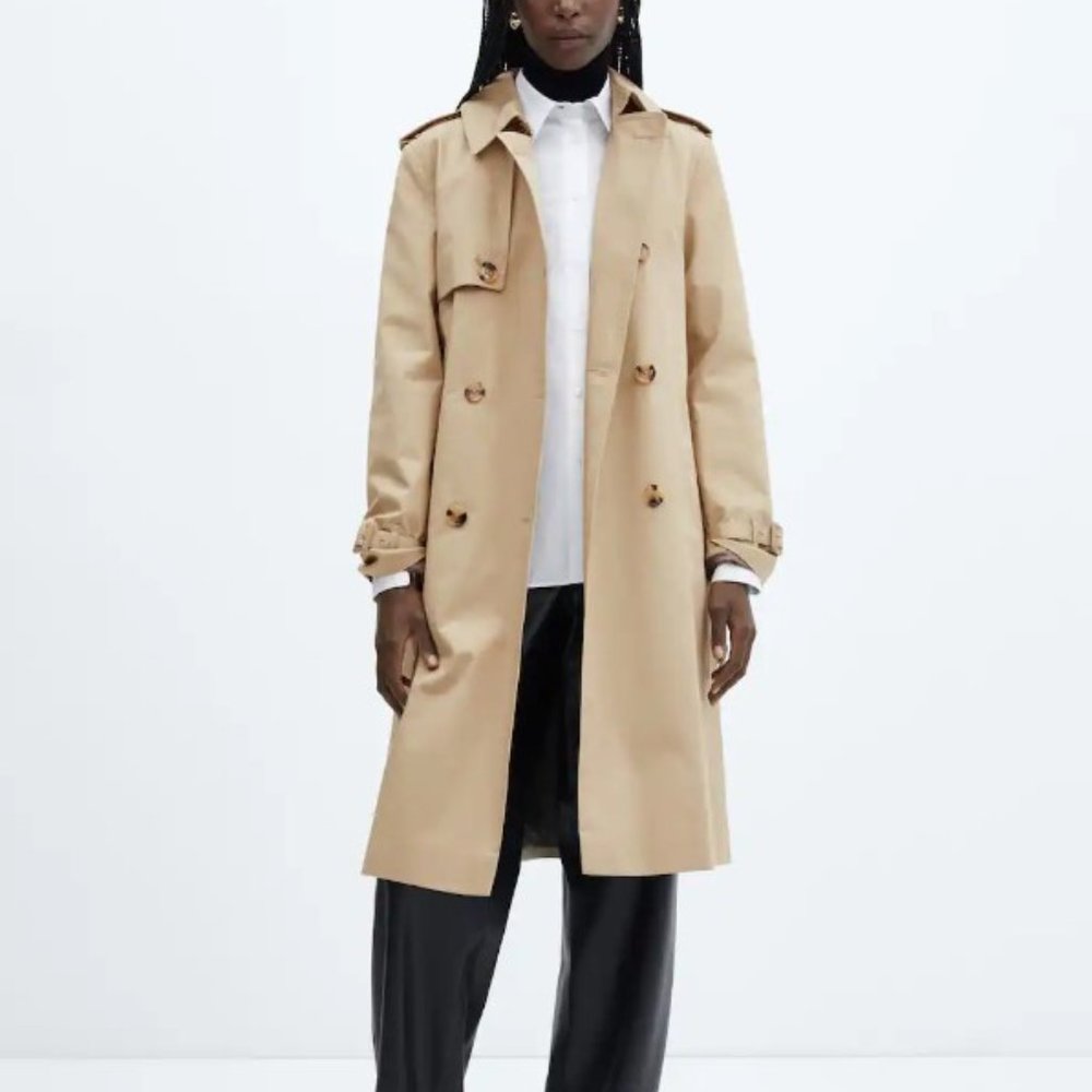 MANGO Classic trench coat with belt, Khaki, Size Large